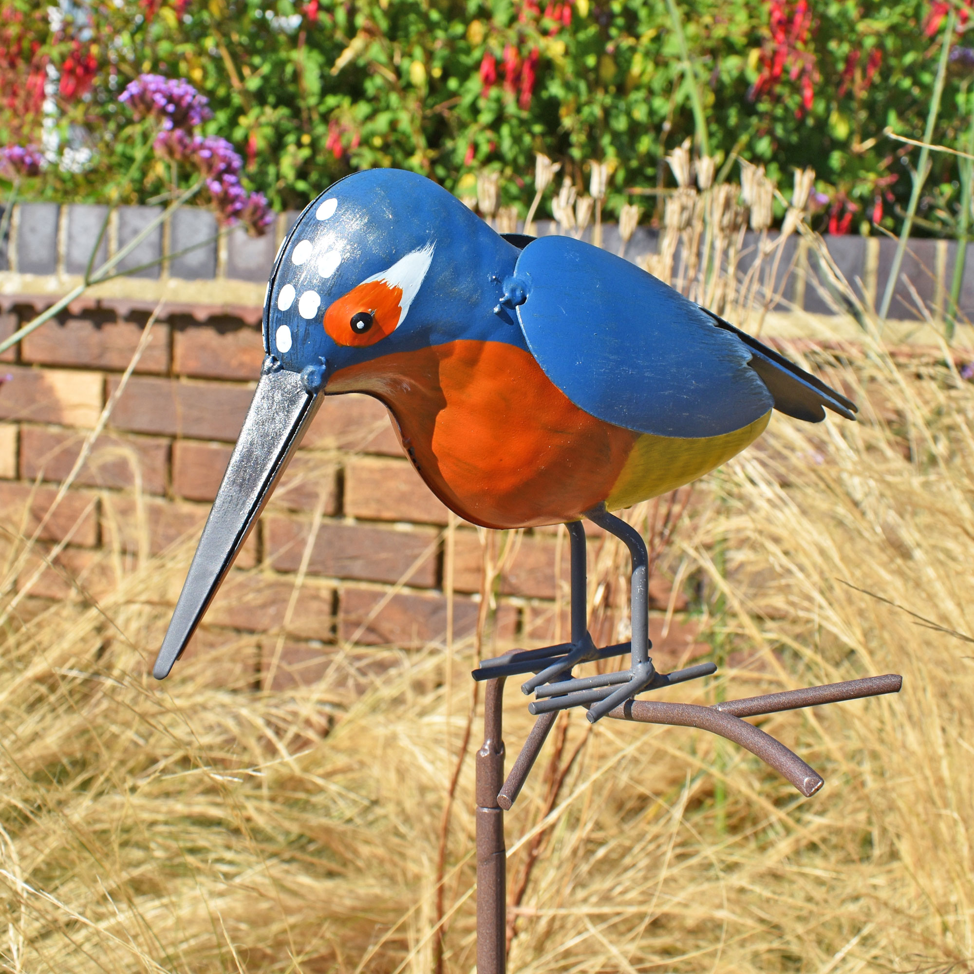 Metal Kingfisher Garden Stake 1m Tall Outdoor Bird Ornament | Thompson ...