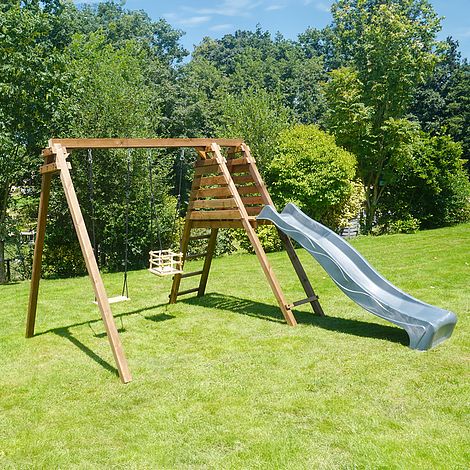 Prune Infant & Child Double Wooden Swing Set with Slide