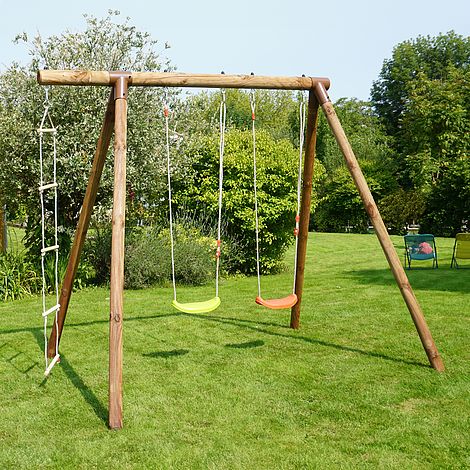 Arthur Double Wooden Swing Set with Rope Ladder