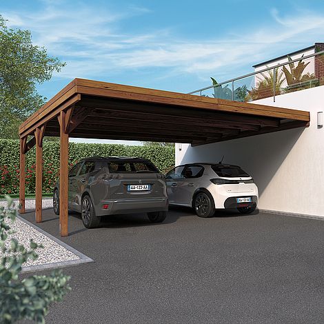 Victor Wall Mounted Double Wooden Carport 6 x 5m