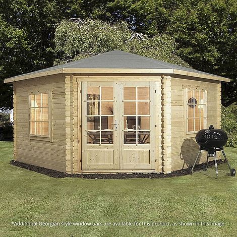 4m x 4m Waltons Lodge Corner Log Cabin | Thompson &amp; Morgan