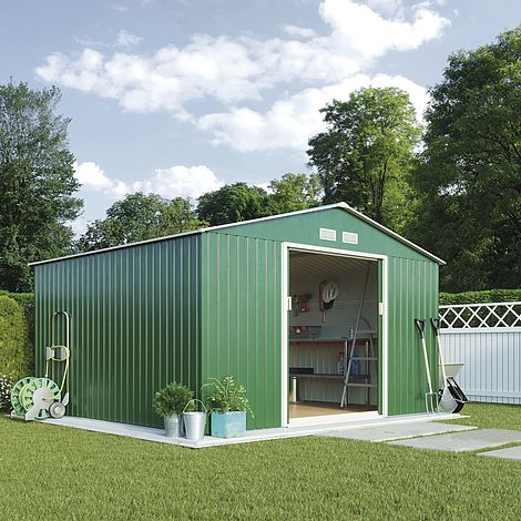 Waltons Apex Metal Shed 11.2X10.5Ft - Dark Green 