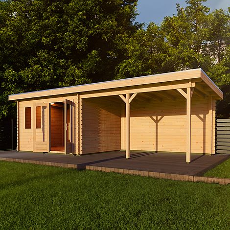 Lugarde Woodpro Premium Sandringham Right Hand Log Cabin - 7m x 3m - Double Glazed Pent Roof